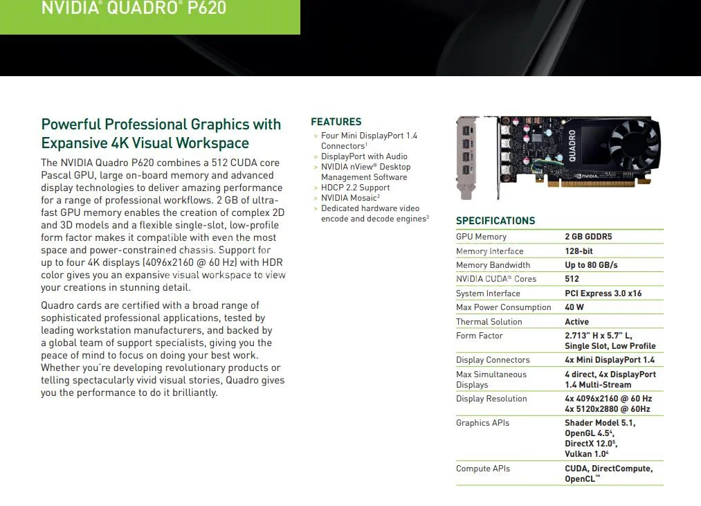 GPU for Quadro P620 2 GB GDDR5  Graphics Cards