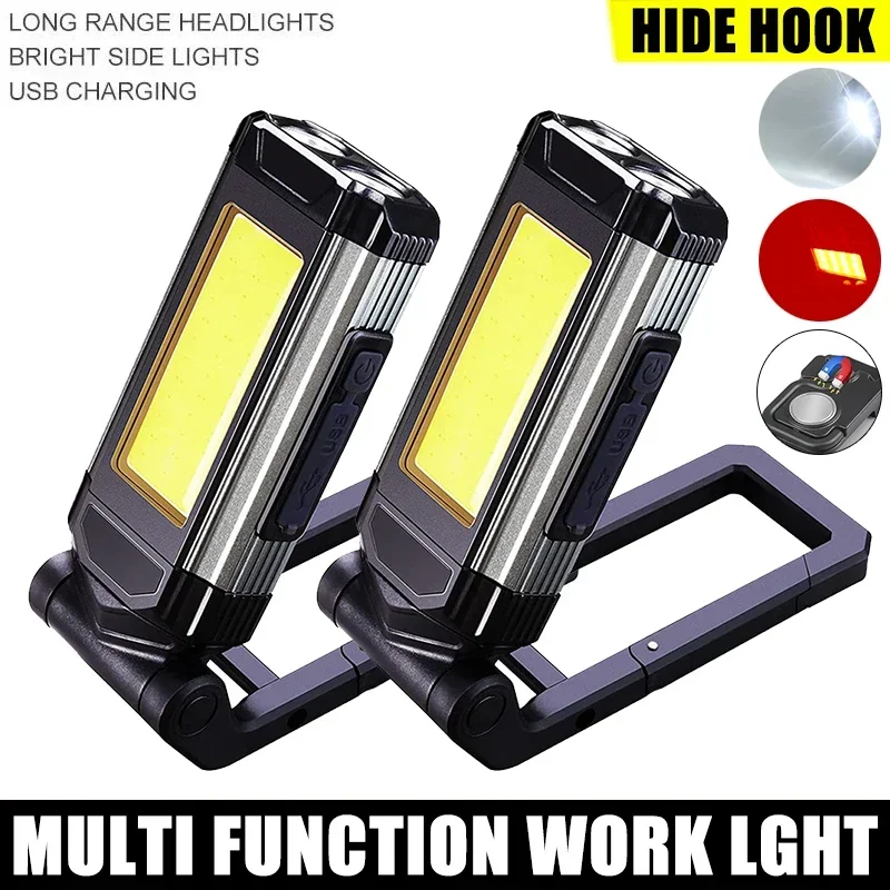 COB Work Light USB Rechargeable LED Flashlight Portable Magnetic Lantern Camping Light Type-C Power Bank Function Lamp