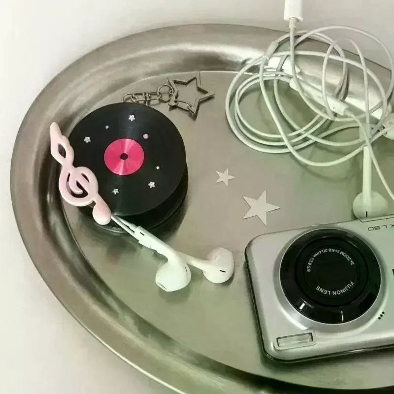 Cable Winder Keychain - Penggulung Kabel Earphone Bentuk Piringan Hitam