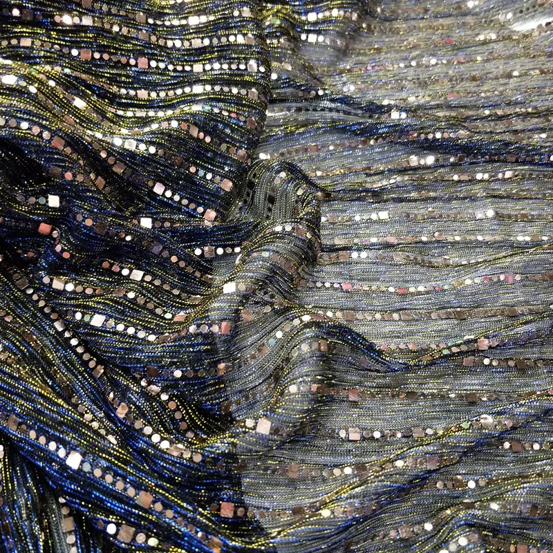 Abito da sera Abito Tessuto Paillettes metallizzate Materiale cosplay Tessuti a rete morbida lucida Sciarpa per abito da sposa