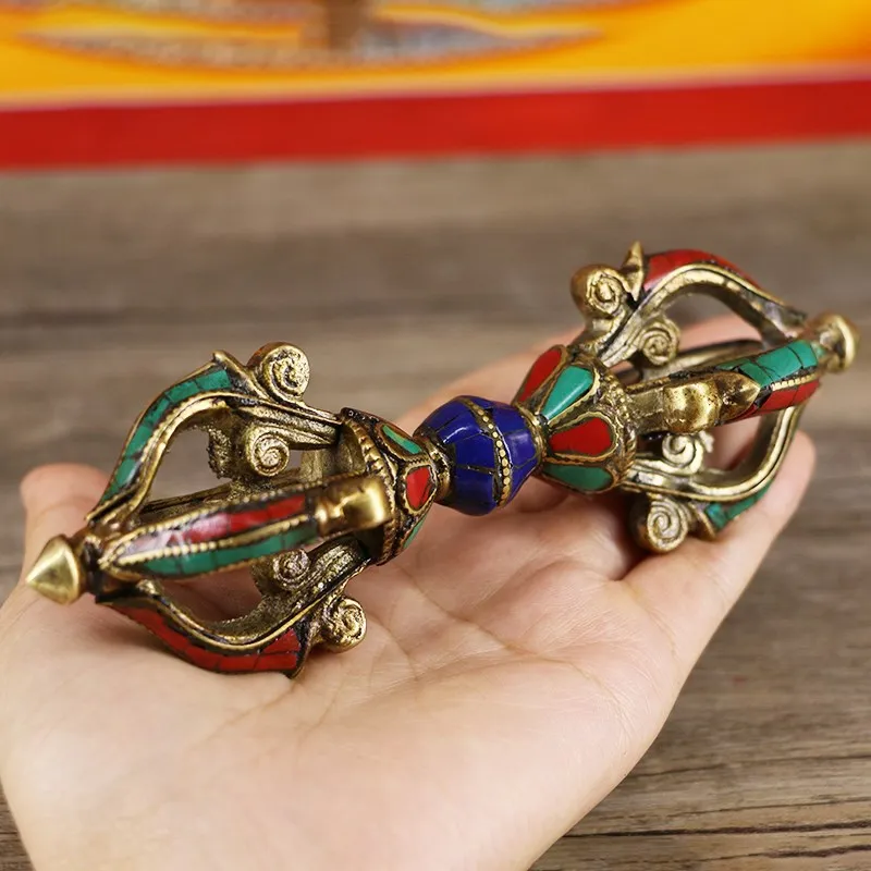 Religious Ritual Buddha Nepalese Handmade Five-strand Diamond Turquoise Konjac Copper Ware  Home Decoration  Figurines