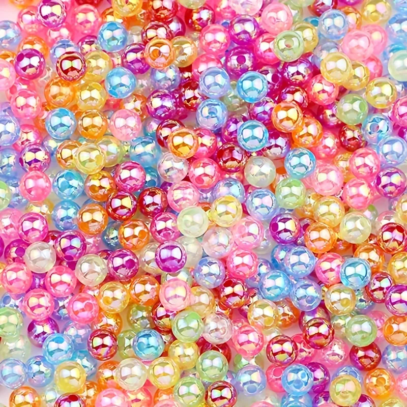 100pcs 6/8/10mm Acrylic Imitation Pearl Beads、 Random Mixed Color、AB Color 、with Hole Loose Bead Diy Handmade Jewelry Material