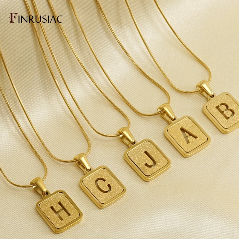 Women Men A-Z Alphabet Letter Pendant Necklaces 18K Real Gold Plated Stainless Steel Jewelry Male Snake Chain Alphabet Necklaces