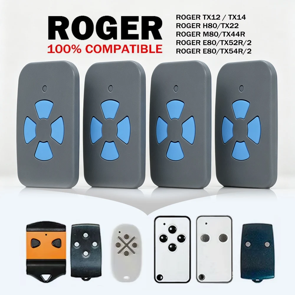 1–4 Stück Toröffner-Fernbedienung, Garagentoröffner, kompatibel mit ROGER TX52R/2 H80 TX22 433,92 MHz für E80 M80 TX44R