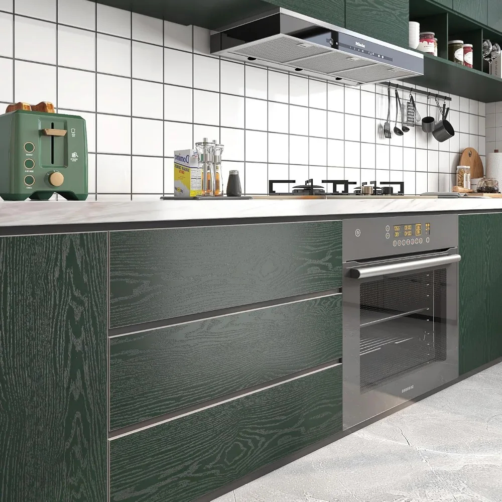 Kit de cobertura de bancada verde à prova d'água, 24 x 394 polegadas, design de madeira verde escuro para contadores de cozinha