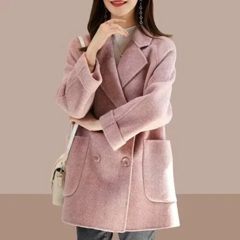 Chaquetas de mujer lisas con doble botonadura, novedad en gabardina de lana y mezclas para mujer, prendas de vestir exteriores a la venta, moda novedosa 2024