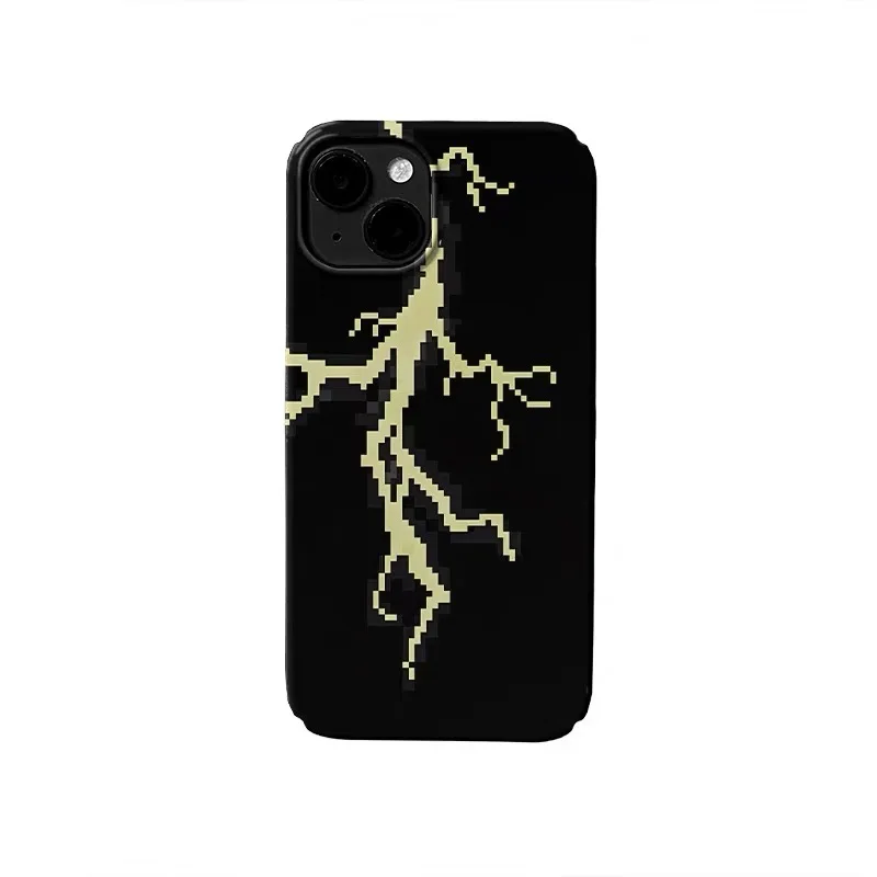 

Ins Korean Black Pixel Lightning Phone Case for IPhone 17 16E 15 14 Plus 13 Mini 11 Pro Max 12 Pro Back Cover X XR SE 2020 Funda