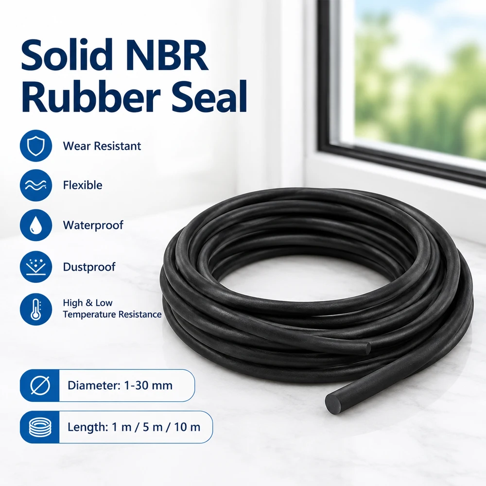 1-10M High Temperature Oil Resistant NBR Black Rubber Strip Seals OD 1~30mm Nitrile Sealing Rope Solids High-Quality Round Strip