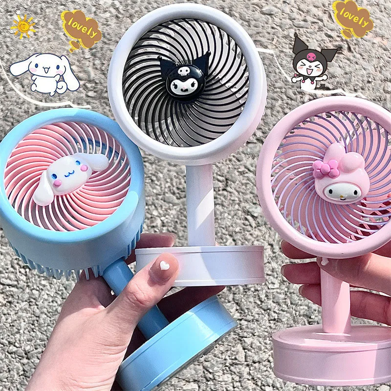 New Sanrio Cute Kuromi Cinnamoroll My Melody 3-Speed Large Wind Desktop Electric Fan Usb Charging Small Fan Girl Anime Gift Toys