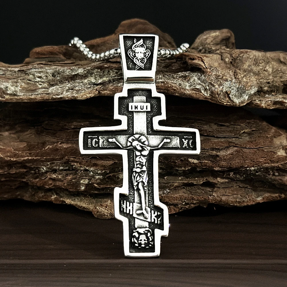 

Vintage Black Jesus Cross Pendant Necklace Punk Hip Hop Fashion Religious Cross Necklaces Stainless Steel Orthodox Jewelry Gifts