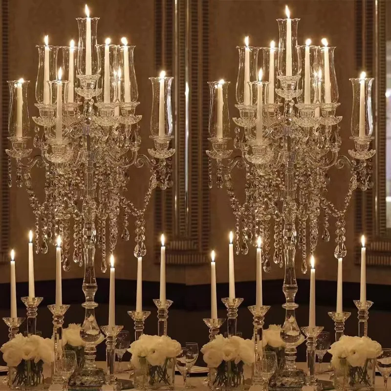 European 9 Arms Crystal Candelabra Glass Candelabras Centerpieces For Wedding Table Decor