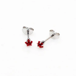 4mm Red Star Shape Glass Stud Earrings With Stianless Steel Needle Brief Jewelry  No Allergy