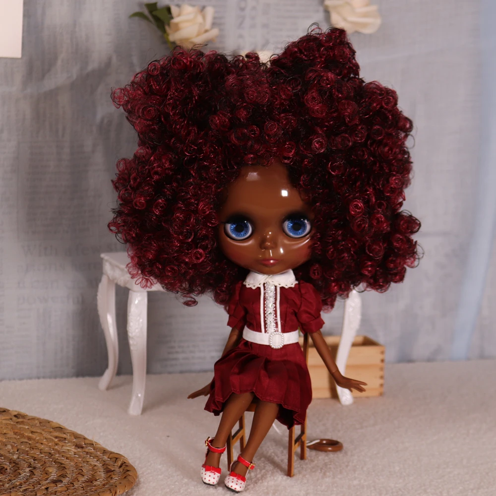 

ICY DBS Blyth Doll Deep Dark Skin Глянцевое лицо Красочные афро волосы Косплей Костюм Платье 30 см BJD Девушка Фестиваль Подарок Подарок на день рождения