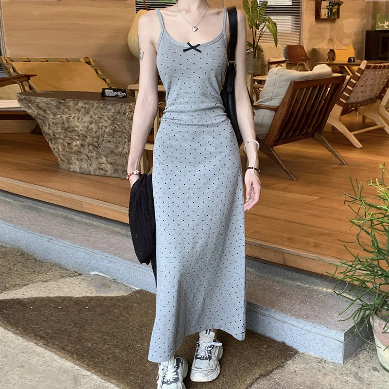 

New European American Summer Women's Sweet and Spicy Polka Strap Slimming Elegant Long Dress