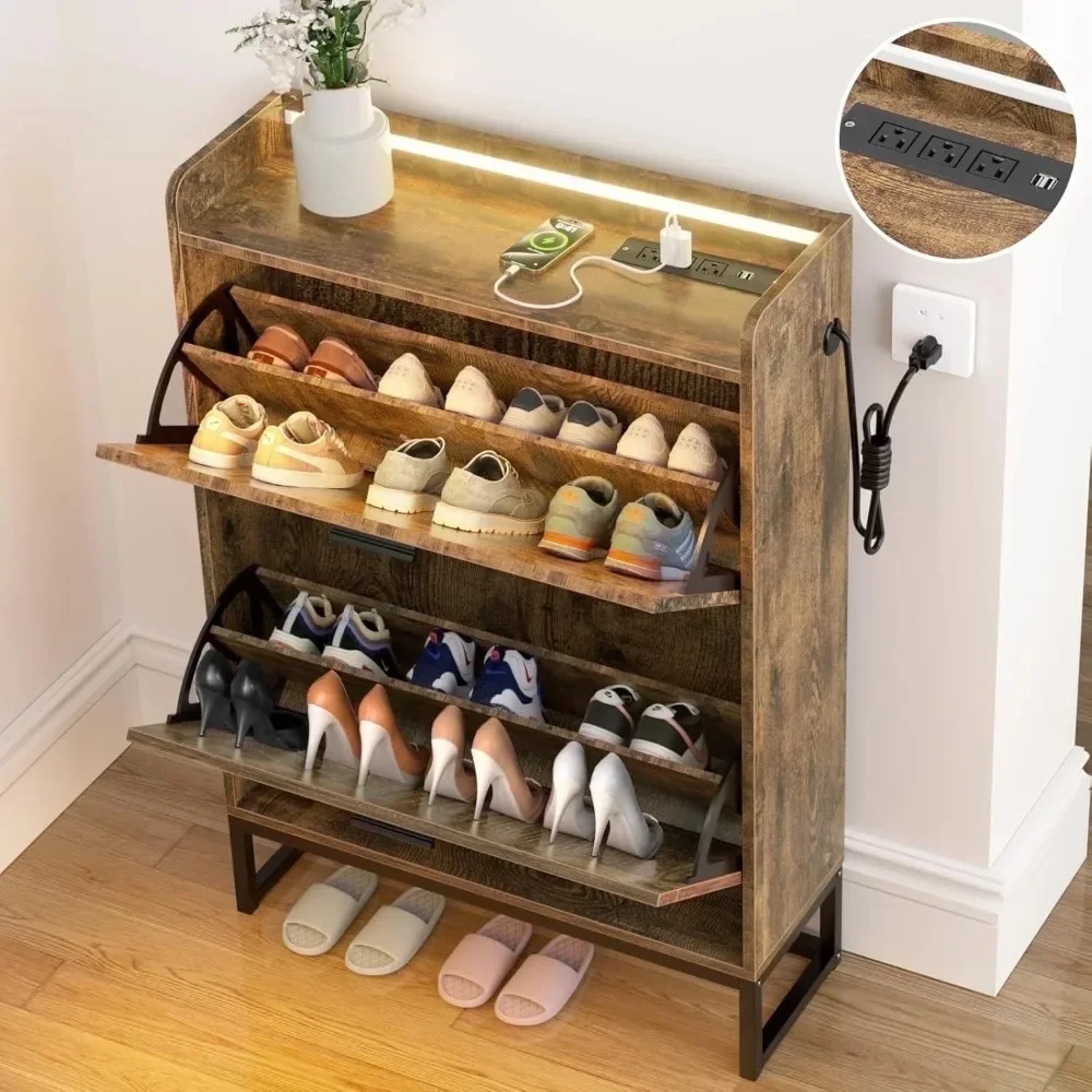 

3-door Shoe Cabinet, Ultra-thin Freestanding Wooden Shoe Cabinet, White