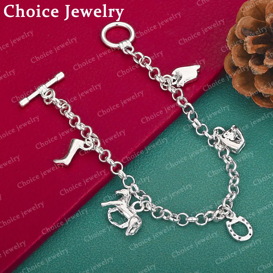 925er Sterlingsilber Armband mit verschiedenen Anhängern für Damen, modischer Schmuck, Party-Trend, Charm-Accessoires