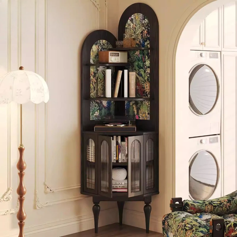 

French corner cabinet Middle antique porch cabinet Storage retro black American side cabinet