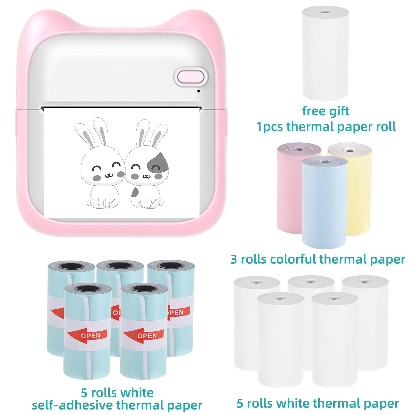 Przenośna drukarka do zdjęć 2,24 x 0,98 cala rolka papieru USB mini drukarka fotograficzna 1000 mAh akumulator termiczny do drukowania dla IOS