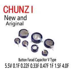 Capacitor de Farad do botão PUMUDDSY, capacitor super novo e original, tipo de V, 5.5V, 0.1F, 0.22F, 0.33F, 0.47F, 1F, 1.5F, 4.0F, 1PC