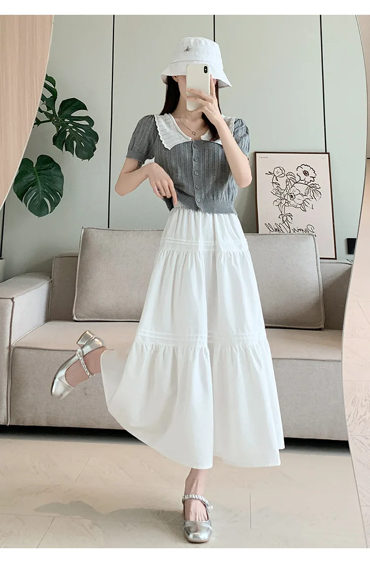 女性の夏のシンプルさオフィスレディ無地ハイウエスト出現薄いスーツスカートレディースファッションオールマッチカジュアル A ラインスカート