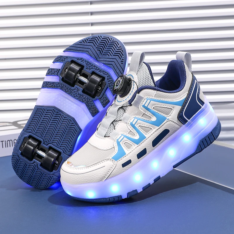 NONE Kinder Vier Räder Leuchtende Leuchtende Turnschuhe Schwarz Rosa Led Licht Rollschuh Schuhe Kinder Led Schuhe Jungen Mädchen USB Lade 6