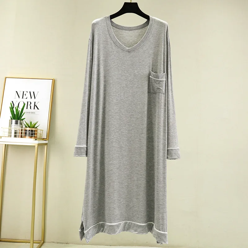 Fdfklak Casual Nightgowns Women's Sleepwear Dress Loose Long Sleeve Home Wear Modal Spring Autumn Female Nightshirt Pocket