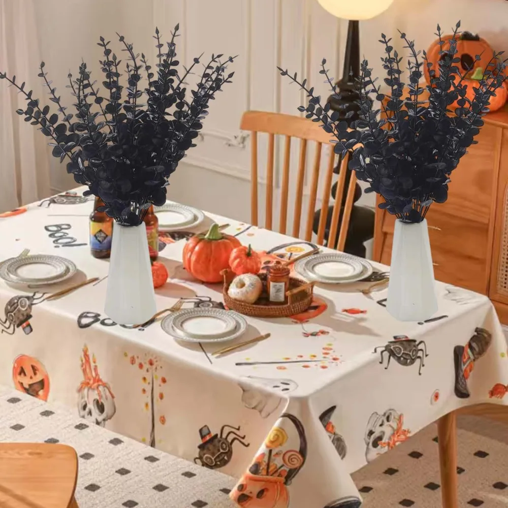 هالوين محاكاة فرع الأوكالبتوس الأسود باقة زهور اصطناعية الشكر البلاستيك الأوكالبتوس ينبع ديكور للطاولات الطرف #5