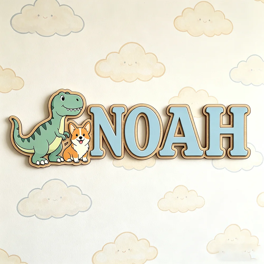 Baby Nursery Green - Personalized Green Dinosaur & Corgi Name