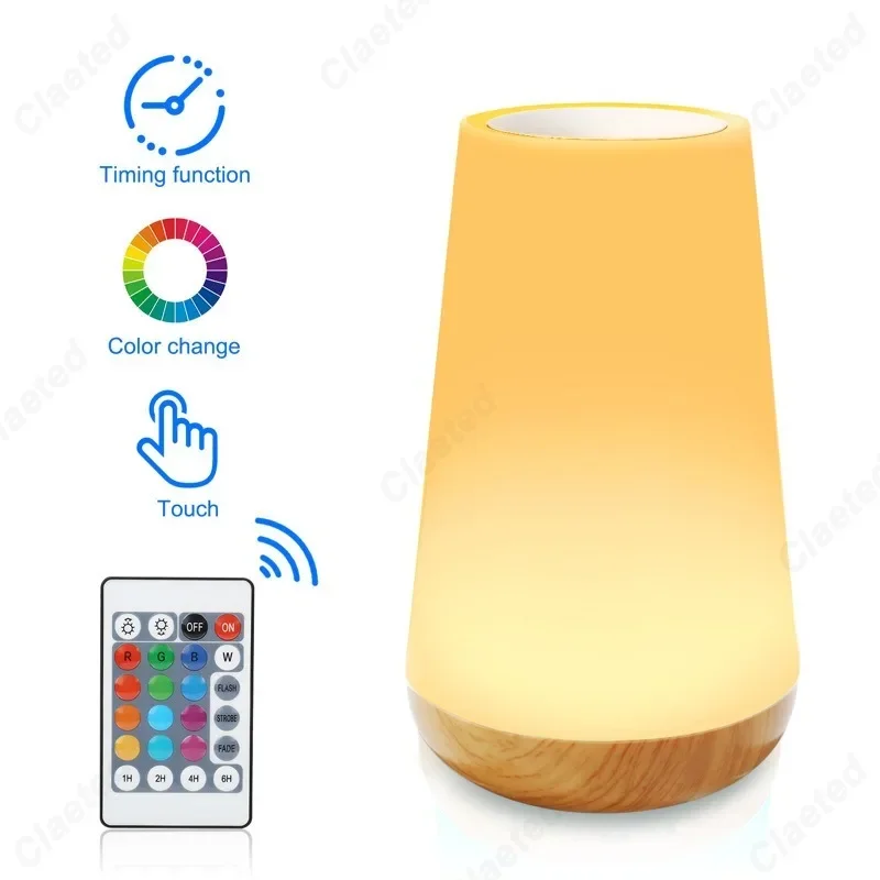 LED Remote Control Touch Wood Grain Night Light Bedroom Bedside Reading Light Restaurant Decoration Camping Emergency Lighting