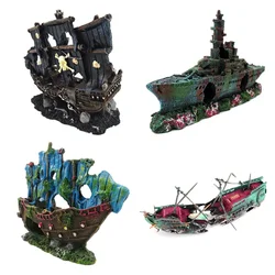 1PC Aquarium decor Fish Tank Decoration Landscape Pirate Ship Wreck Ship Vintage Ship Decoration Resin Boat Ornament