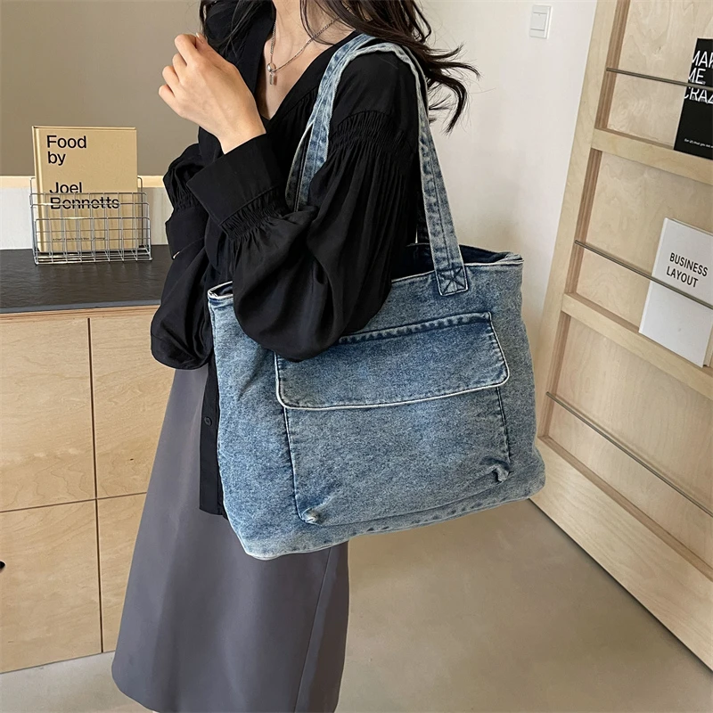 

Big Denim Women's Bag 2024 New Jeans Tote Bag Y2K Canvas Shoulder Bag School Eco Bag Korean Shopping Female Commuter Handbag Sac