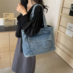 Big Denim Women's Bag 2024 New Jeans Tote Bag Y2K Canvas Shoulder Bag School Eco Bag Korean Shopping Female Commuter Handbag Sac