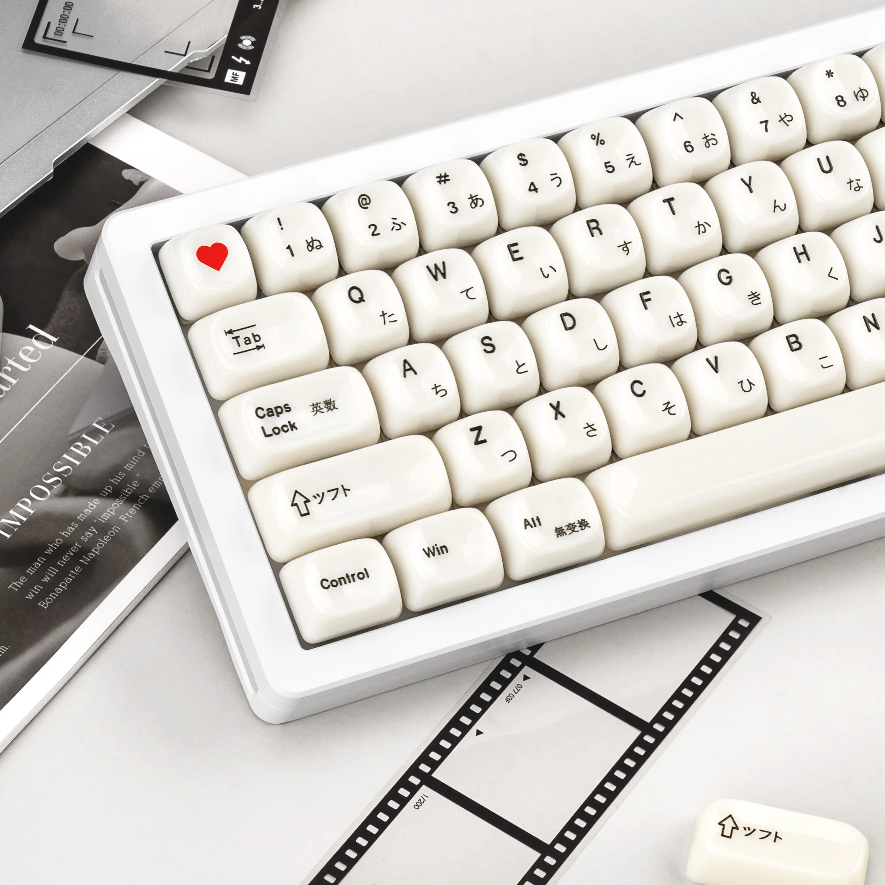 MAIMOOO Minimalist White Japanese Keycap MOA Profile Glaze Ceramic Texture PC Translucent Cute Keycaps for Mechanical Keyboard