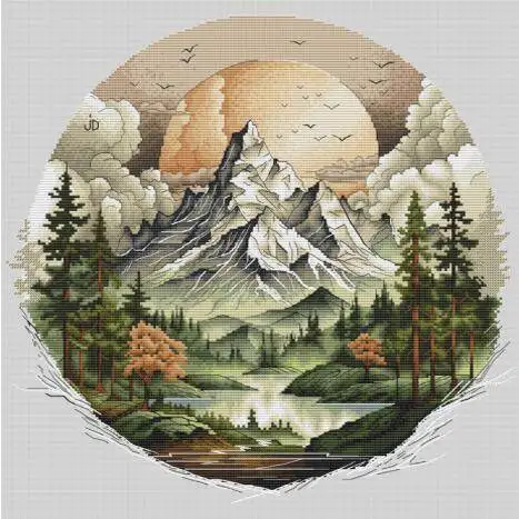 [CC2461 - Mountains and Sunrise 1] DIY Stamped Cross Stitch Kit 14CT 16CT, Needlework Supplies, Embroidery Craft