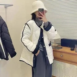 Winter New Fashion Down Cotton Jacket Women Studded V-Neck Warm Bread Outwear Grey Black Cotton-Padded Jackets Coat Female