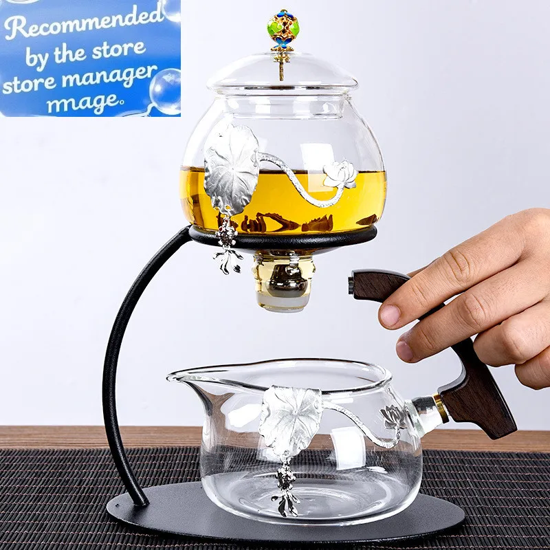 

Креативный полуавтоматический чайный сервиз с серебряной инкрустацией, термостойкий стеклянный чайный сервиз кунг-фу, чайник, чайная чашка