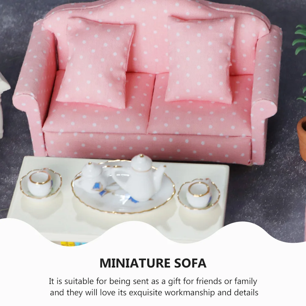 Stijlvolle bank met stippen Prachtig miniatuurhuis Speelhuis Meubelaccessoire Houten doek Praktisch cadeau voor kinderen