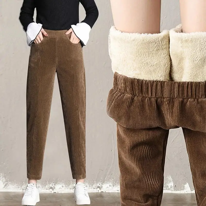 Pluche Dikke Casual Broek Vrouwen Corduroy Warme Broek Herfst Winter Legging Hoge Taille Harembroek Broek Vrouwen Б Ittки