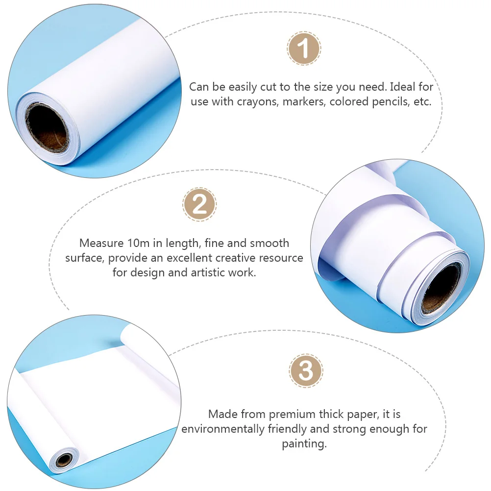 

2pcs 2 Rolls 10m Eco-Friendly Thick Drawing Paper Scroll Smooth Surface for Kids Art Sketching Painting Graffiti Crafting