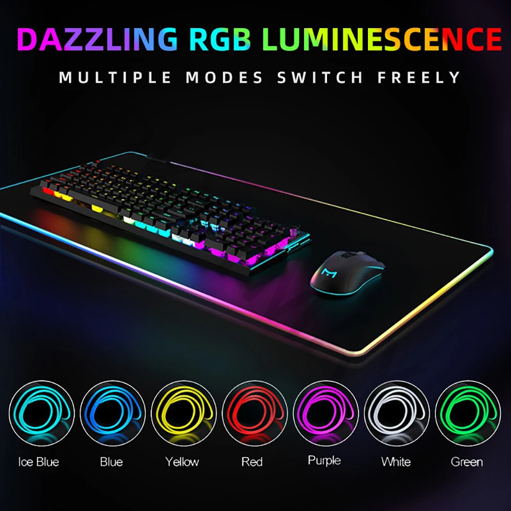 Imagem -04 - Non-slip Rgb Led Backlight Gaming Mousepad Desk Pad Gamer Mousepad Tapete de Borracha Tapetes de Teclado cs go