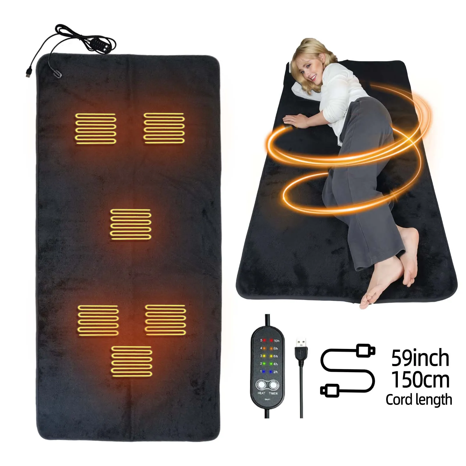 Electric Heating Mattress Pad 5V USB Multifunctional Electric Heating Sleeping Bag Blanket Camping Blanket for Home Beds Sofas