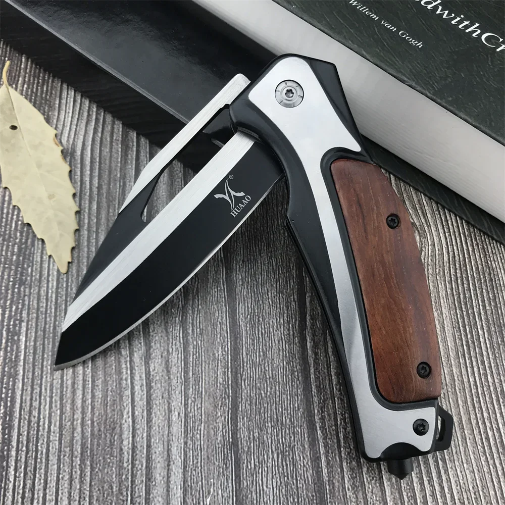 HUAAO DA130 Folding Knife High Quality 5Cr13Mov Blade 420 Steel Inlaid with Colored Wood Handle Outdoor EDC Survival Knife