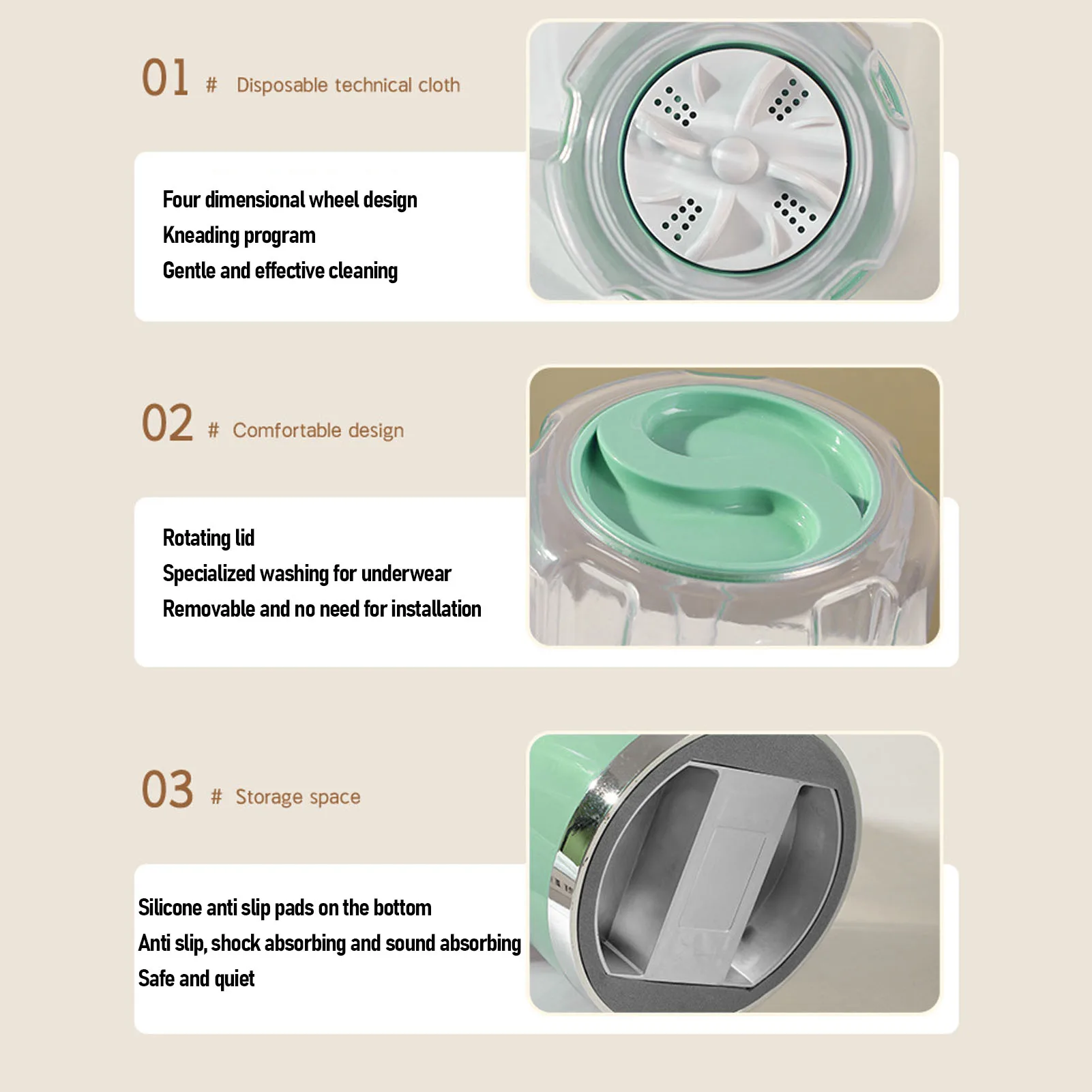 속옷 세탁기 무선 충전식 휴대용 속옷 세탁기 (수건, 양말용) 그린/화이트