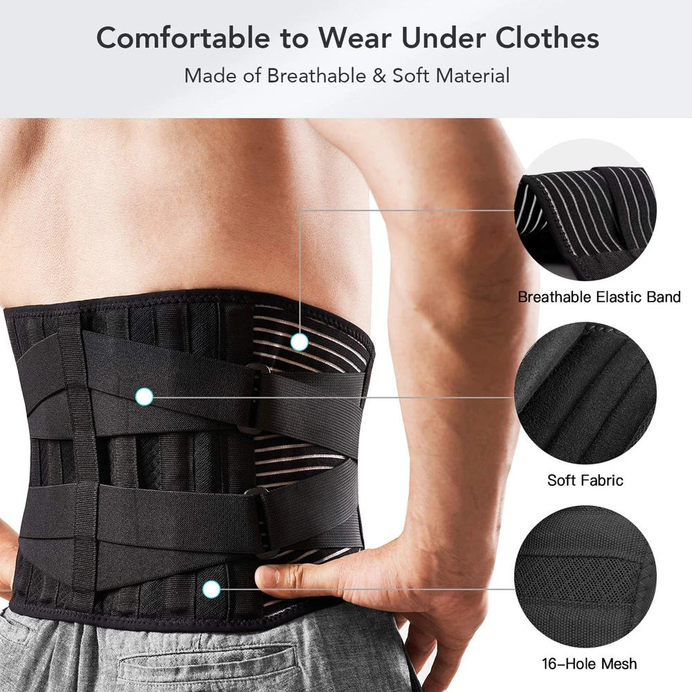 1Pcs  Orthopedic Lumbar Back Brace with 6 Support Stays Anti-Slip Breathable Waist Belt for Gym Work Lower Back Pain Relief
