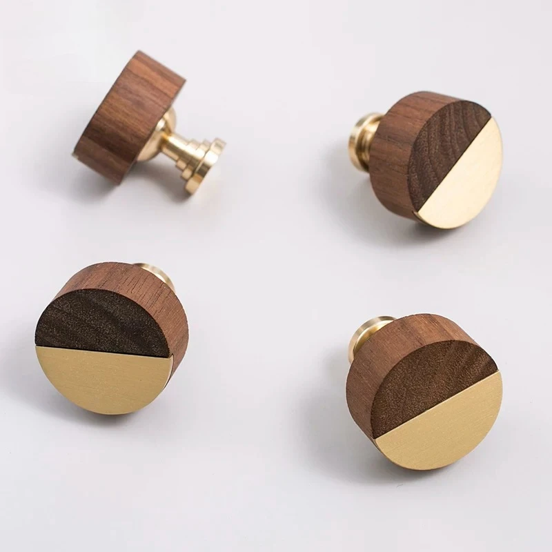 Creative Walnut Brass Knob New Chinese High-end Clothing Cabinet Door Handle Light Luxury Drawer Furniture Handle