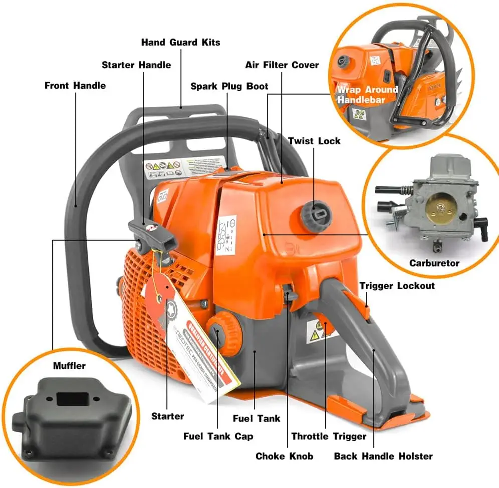 NS892 Gas Chainsaw with 36 Inch Bar and Chain,92cc 2-Cycle Gasoline Power 5.2KW 7HP Chain Saws for Big Wood Cutting,All Parts Fi