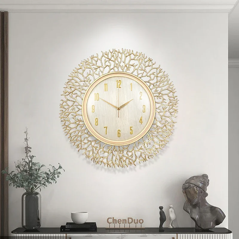 Relojes de pared redondos silenciosos, reloj de pared nórdico Simple y creativo a la moda para restaurante, reloj de pared de lujo para sala de estar, diseño de hogar
