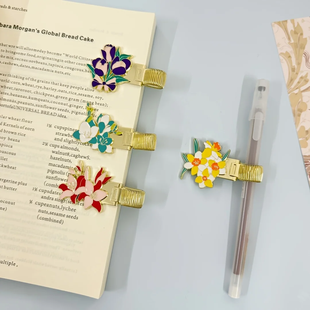 1pc Flower-Shaped Universal Metal Pen Holder, Extendable Metal Clip with Spring, Anti-Loss Rope Organizer