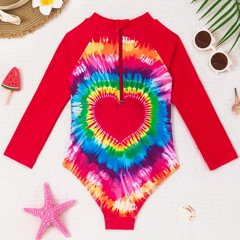 Girls Swimsuit Long Sleeve Bathing Suits Colorful Print Swim Shirt Kids Summer Beach Water Sport Swimwear for  Surfing