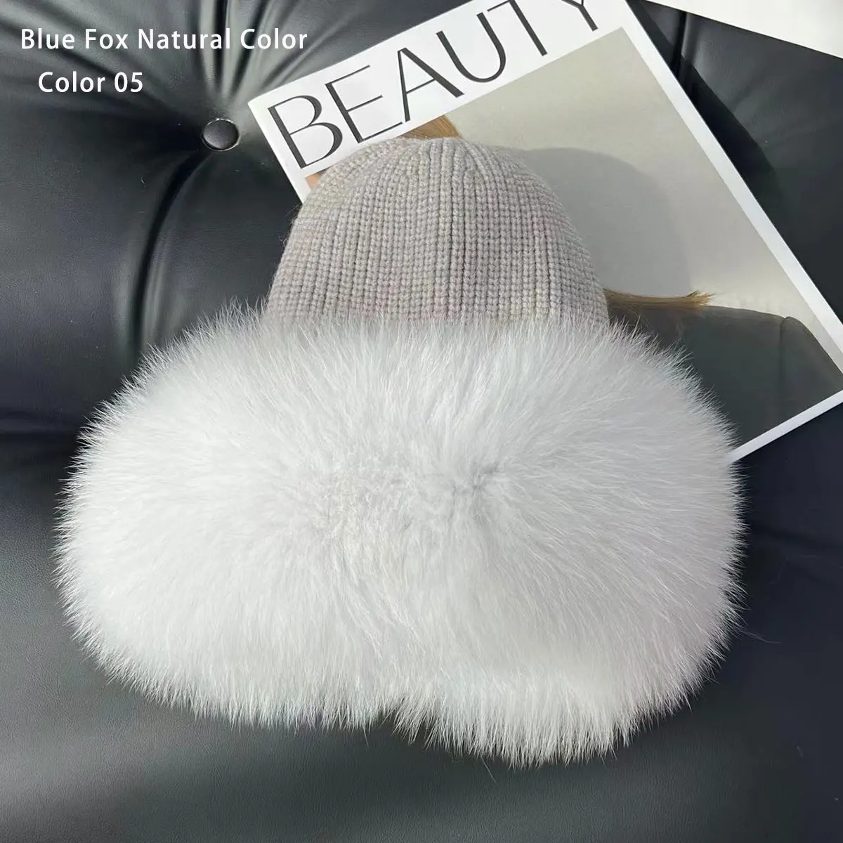 Neue Stilvolle Beanie Fuchs Pelz Hüte für Frauen Winter Warme Flauschigen Knochen Kappe Weiche Außen Dicke Natürliche Fuchs Pelz Hut Weibliche Kuppel Hüte – Detail 15